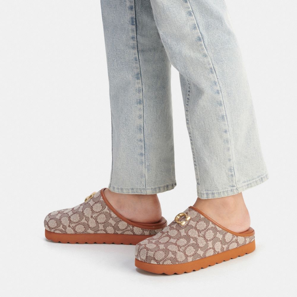 Coach Hadley Slipper In Signature Textile Jacquard Cocoa/Burnished Amber | COH865784