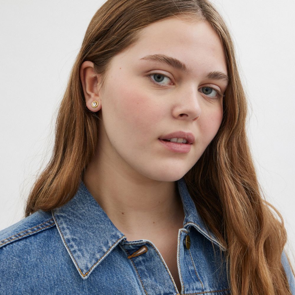 Coach Halo Round Stud Earrings Gold | COH866121