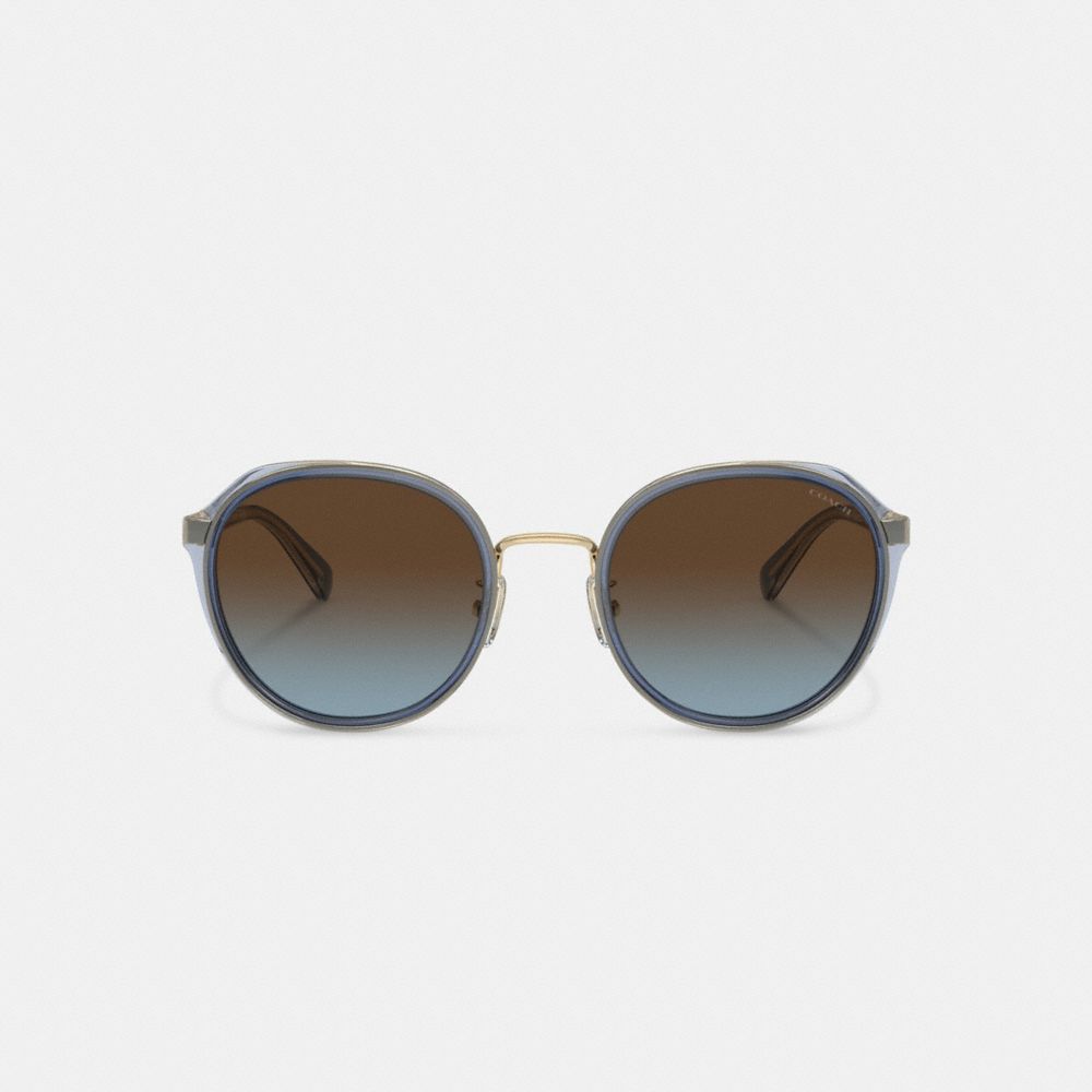 Coach Hangtag Geometric Round Sunglasses Brown Blue Grey Gradient | COH866324
