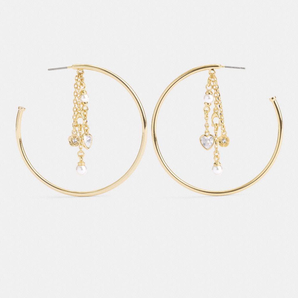 Coach Heart Charm Hoop Earrings Gold | COH866225