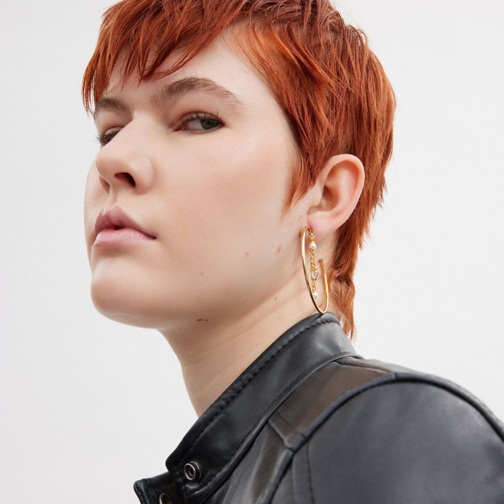 Coach Heart Charm Hoop Earrings Gold | COH866225
