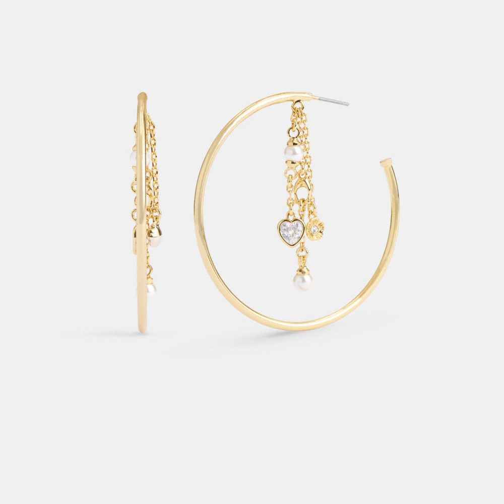 Coach Heart Charm Hoop Earrings Gold | COH866225