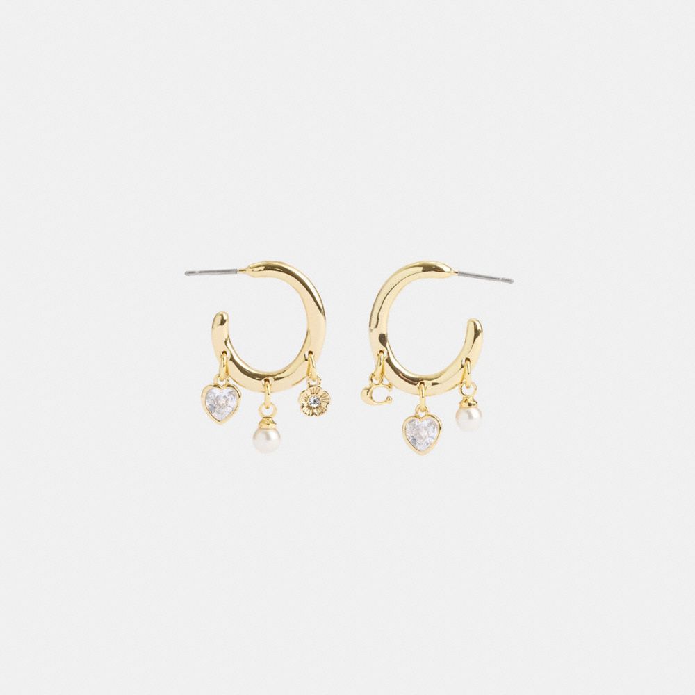 Coach Heart Charm Huggie Earrings Gold | COH866216