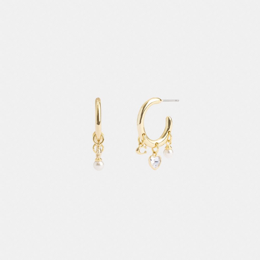 Coach Heart Charm Huggie Earrings Gold | COH866216