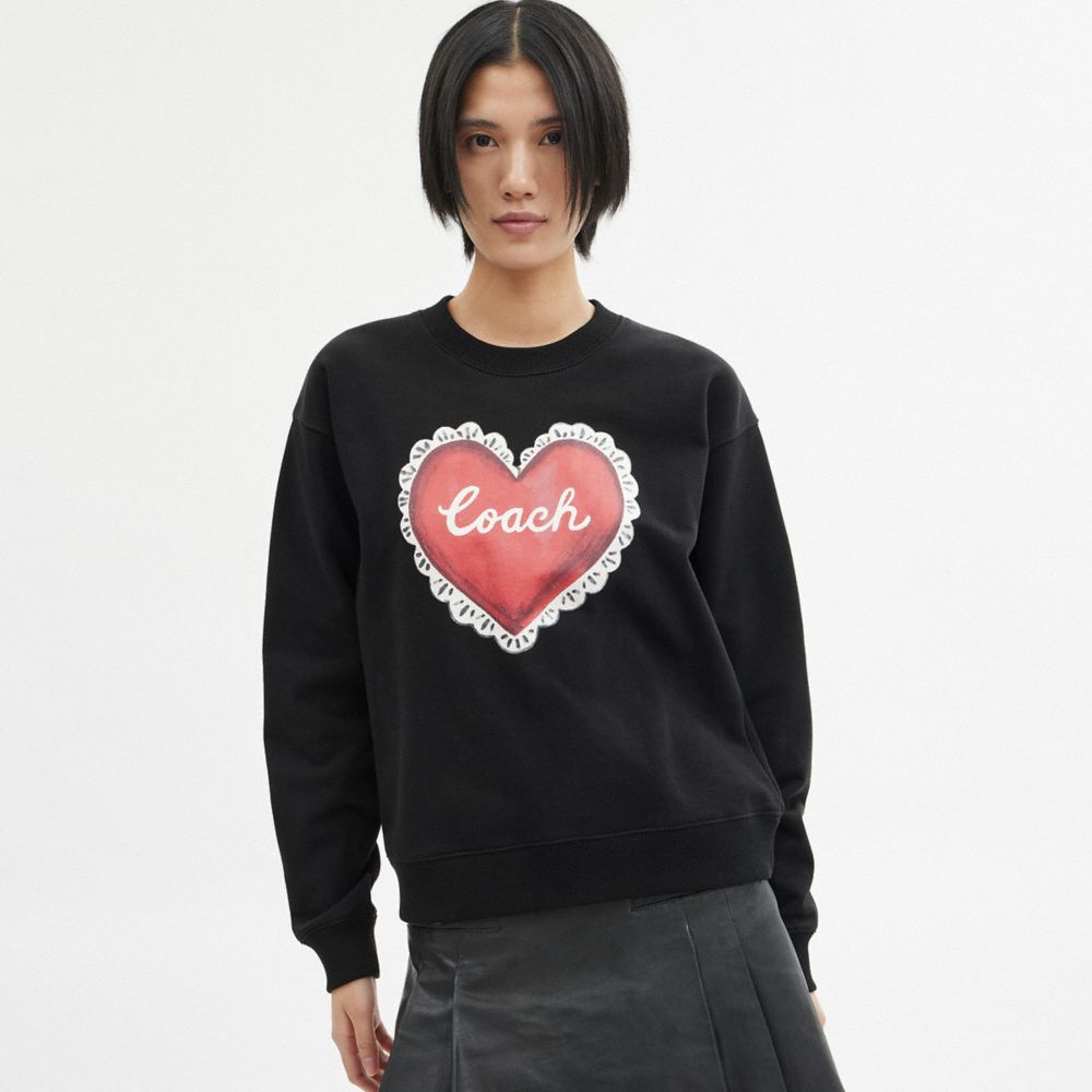 Coach Heart Crewneck Sweater Black | COH865979