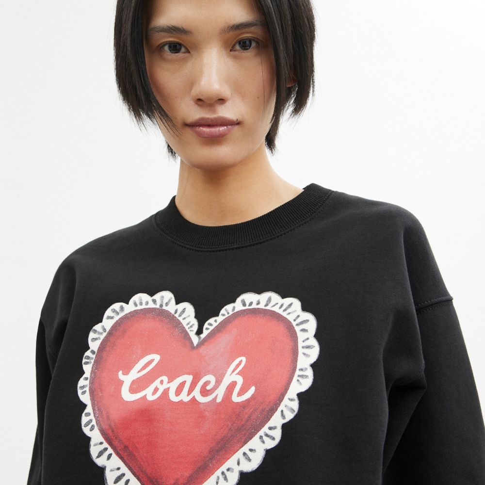 Coach Heart Crewneck Sweater Black | COH865979