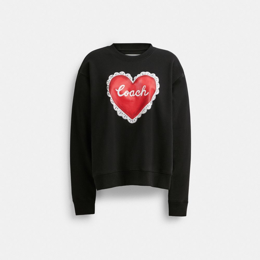 Coach Heart Crewneck Sweater Black | COH865979