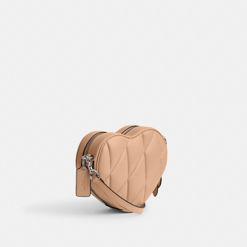 Coach Heart Crossbody Bag With Quilting Nappa Leather/Silver/Buff | COH865209
