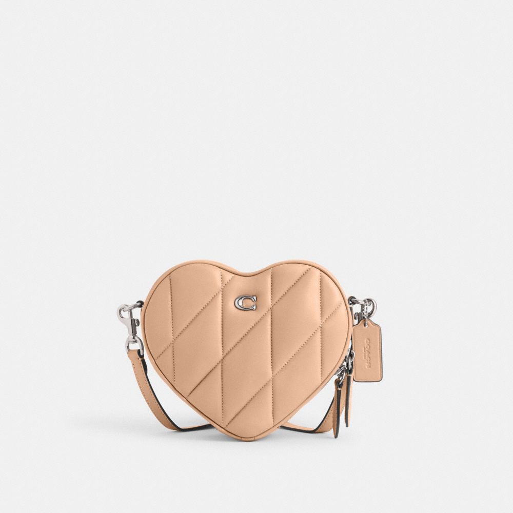 Coach Heart Crossbody Bag With Quilting Nappa Leather/Silver/Buff | COH865209