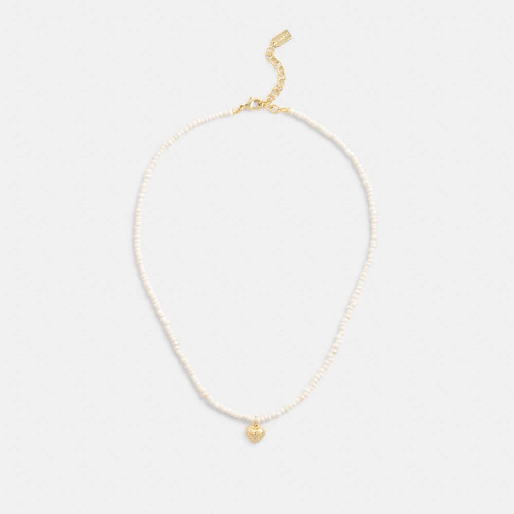 Coach Heart Pearl Necklace Gold/Pearl | COH866209