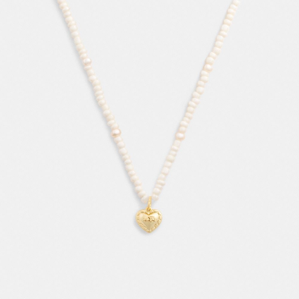 Coach Heart Pearl Necklace Gold/Pearl | COH866209