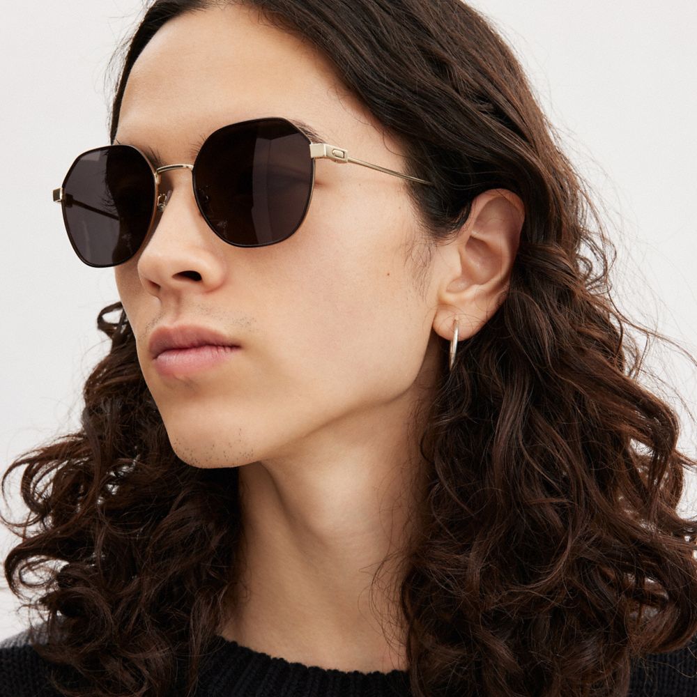 Coach Hinged Geometric Round Sunglasses Antique Gold/Wine | COH867066
