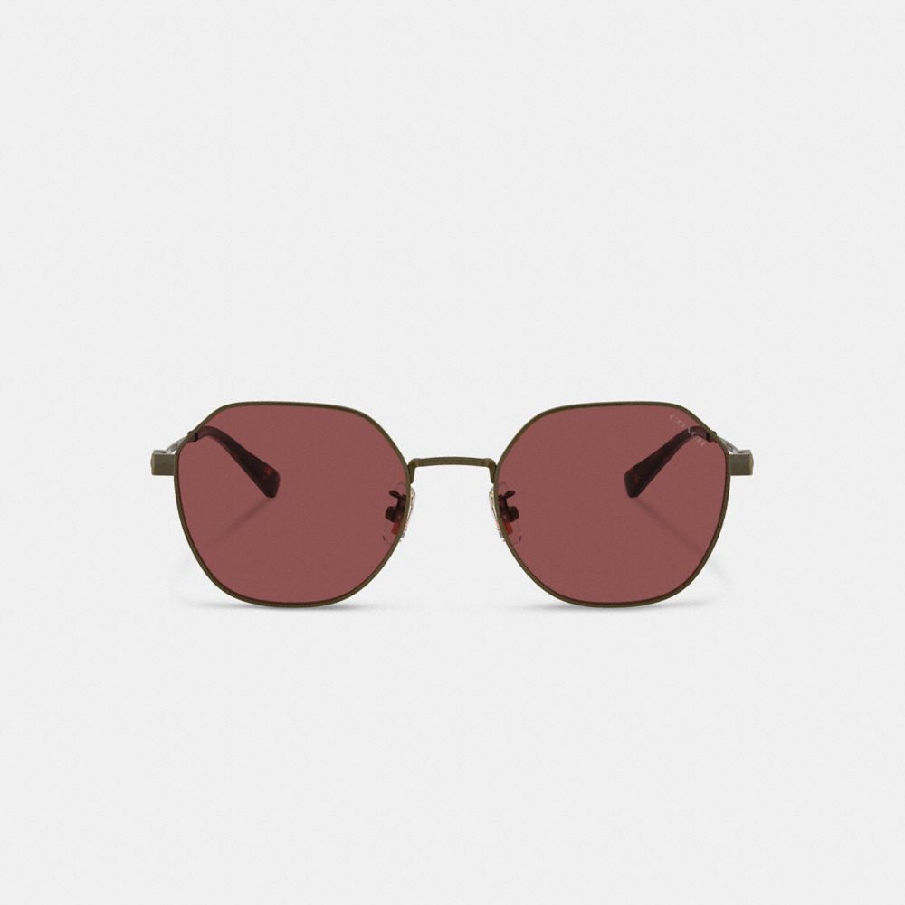 Coach Hinged Geometric Round Sunglasses Antique Gold/Wine | COH867066