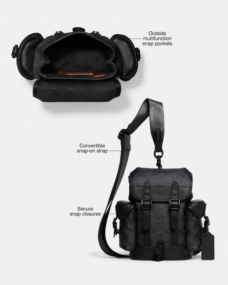 Coach Hitch Backpack 13 In Signature Canvas Signature Coated Canvas/Charcoal | COH866492
