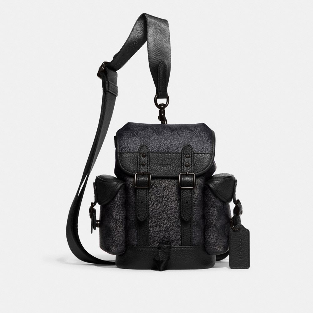Coach Hitch Backpack 13 In Signature Canvas Signature Coated Canvas/Charcoal | COH866492