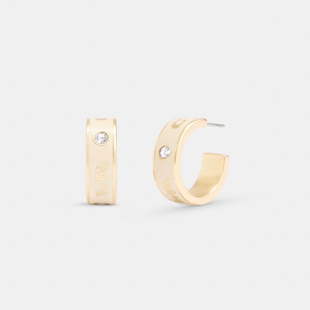 Coach Horse And Carriage Enamel Huggie Earrings Gold/Chalk | COH866224