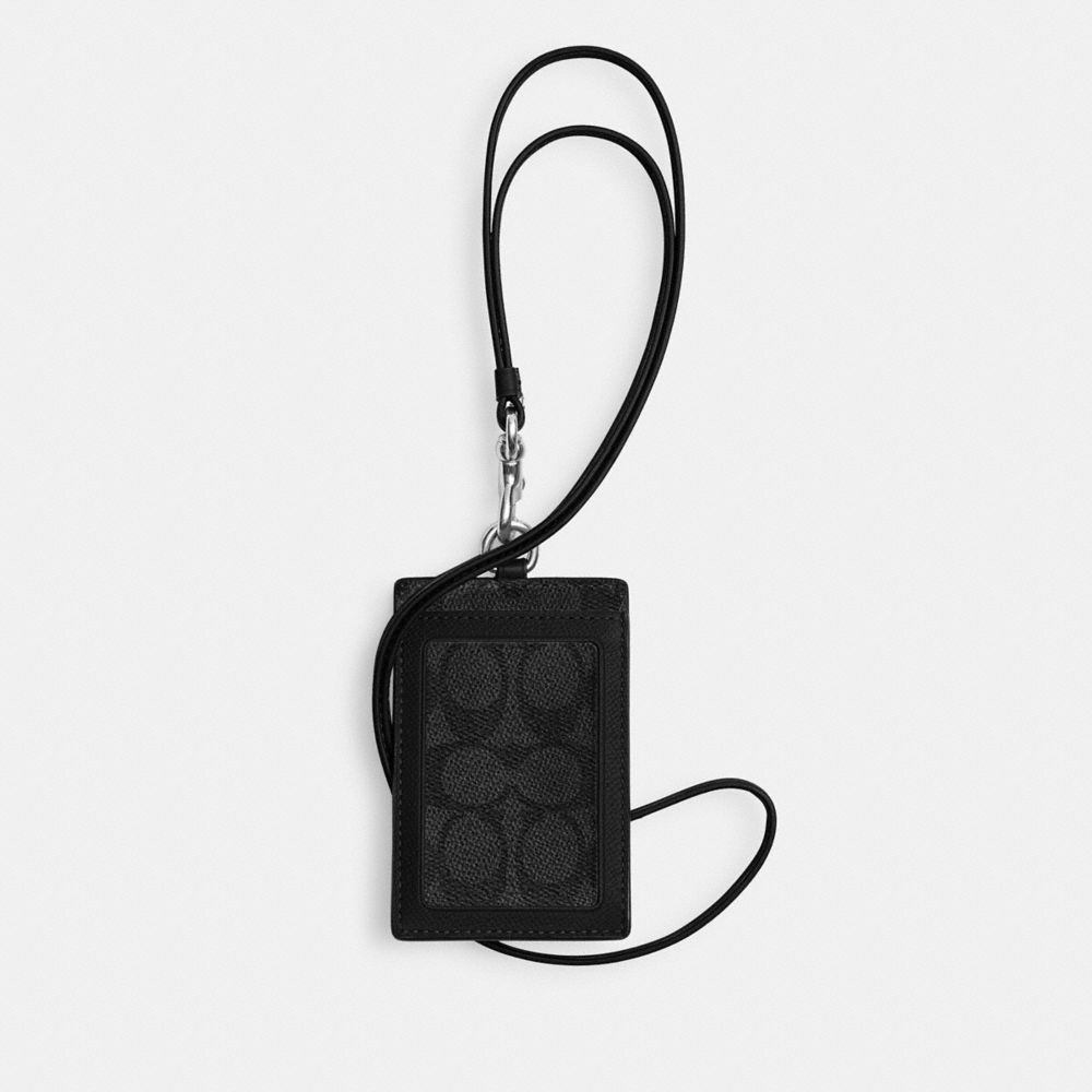 Coach Id Lanyard With Signature Canvas Crossgrain Leather/Black | COH865663