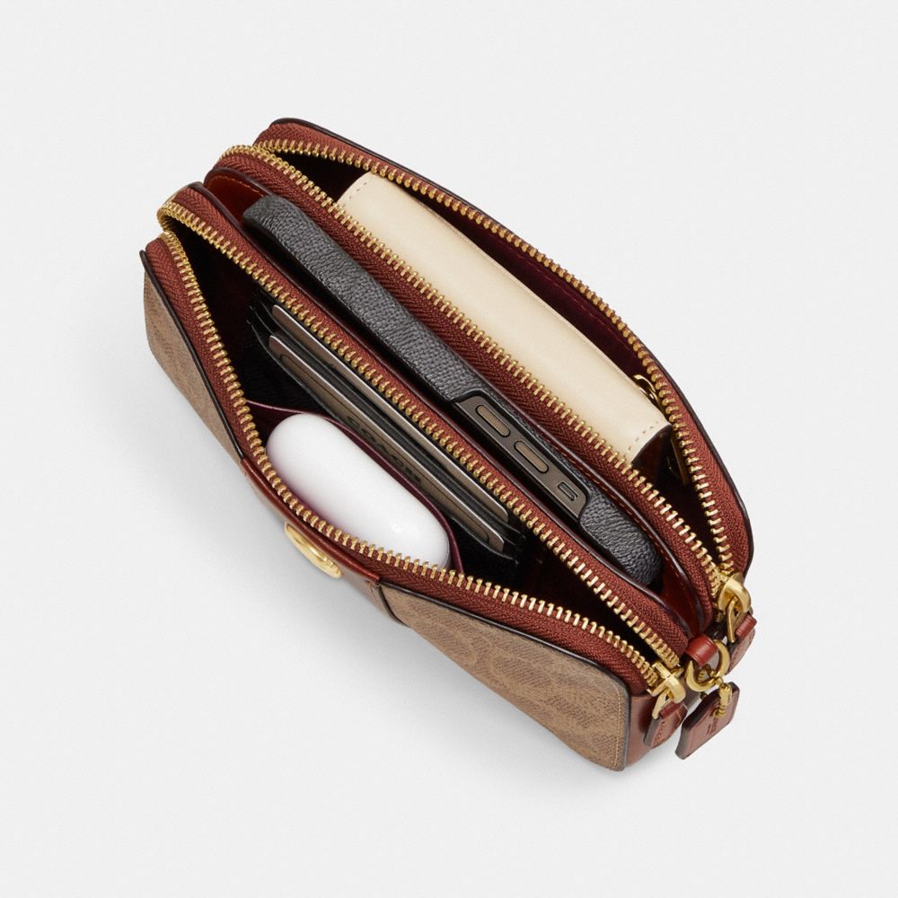 Coach Kira Crossbody Bag In Colorblock Signature Canvas Refined Calf Leather/Brass/Tan/Rust | COH865637