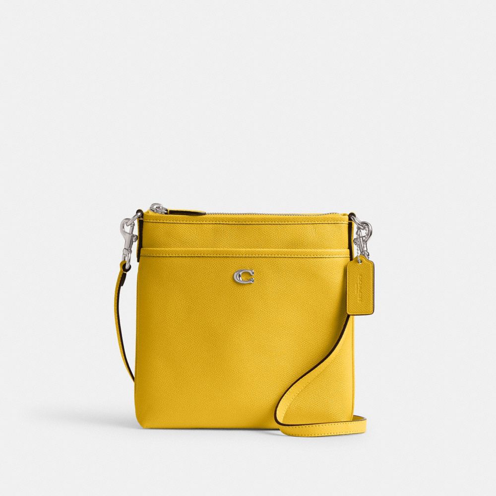 Coach Kitt Messenger Crossbody Bag Crossgrain Leather/Silver/Canary | COH865197