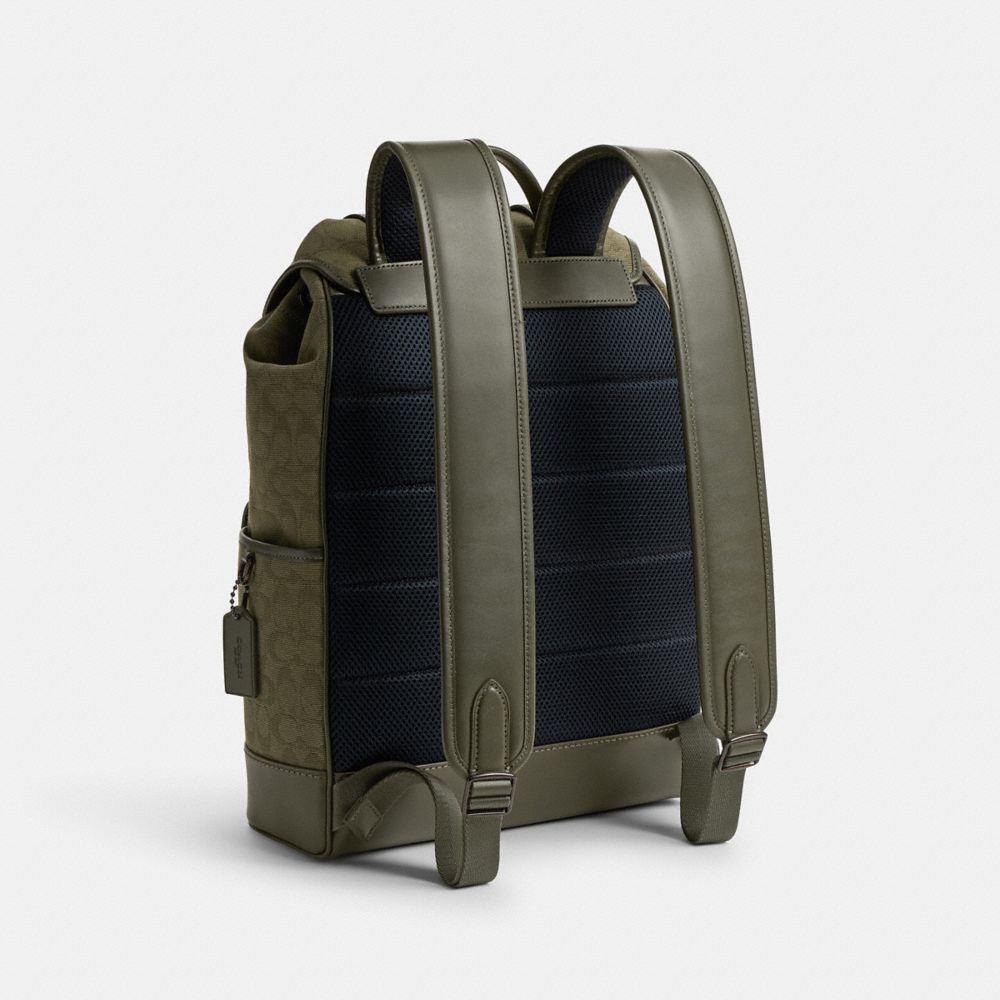 Coach League Flap Backpack In Signature Canvas Jacquard Army Green | COH866517