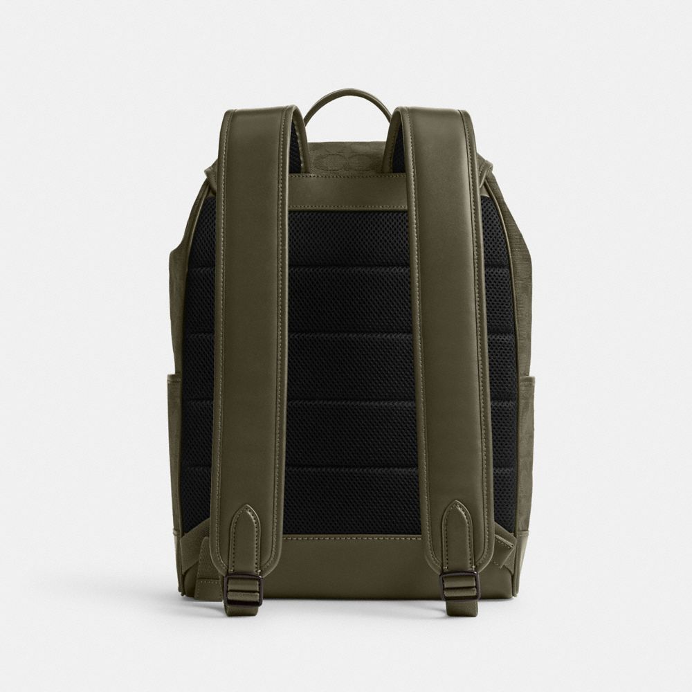 Coach League Flap Backpack In Signature Canvas Jacquard Army Green | COH866517