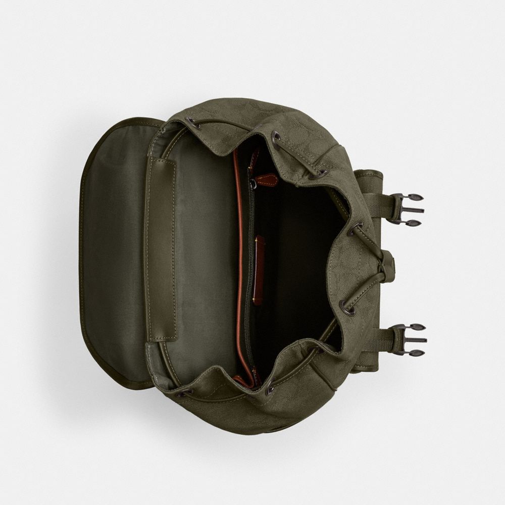 Coach League Flap Backpack In Signature Canvas Jacquard Army Green | COH866517