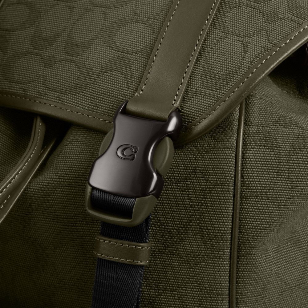 Coach League Flap Backpack In Signature Canvas Jacquard Army Green | COH866517