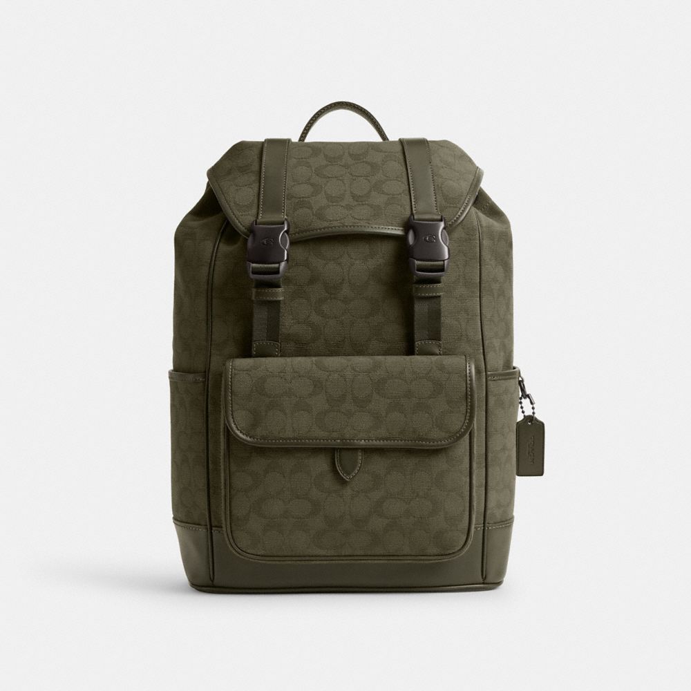 Coach League Flap Backpack In Signature Canvas Jacquard Army Green | COH866517