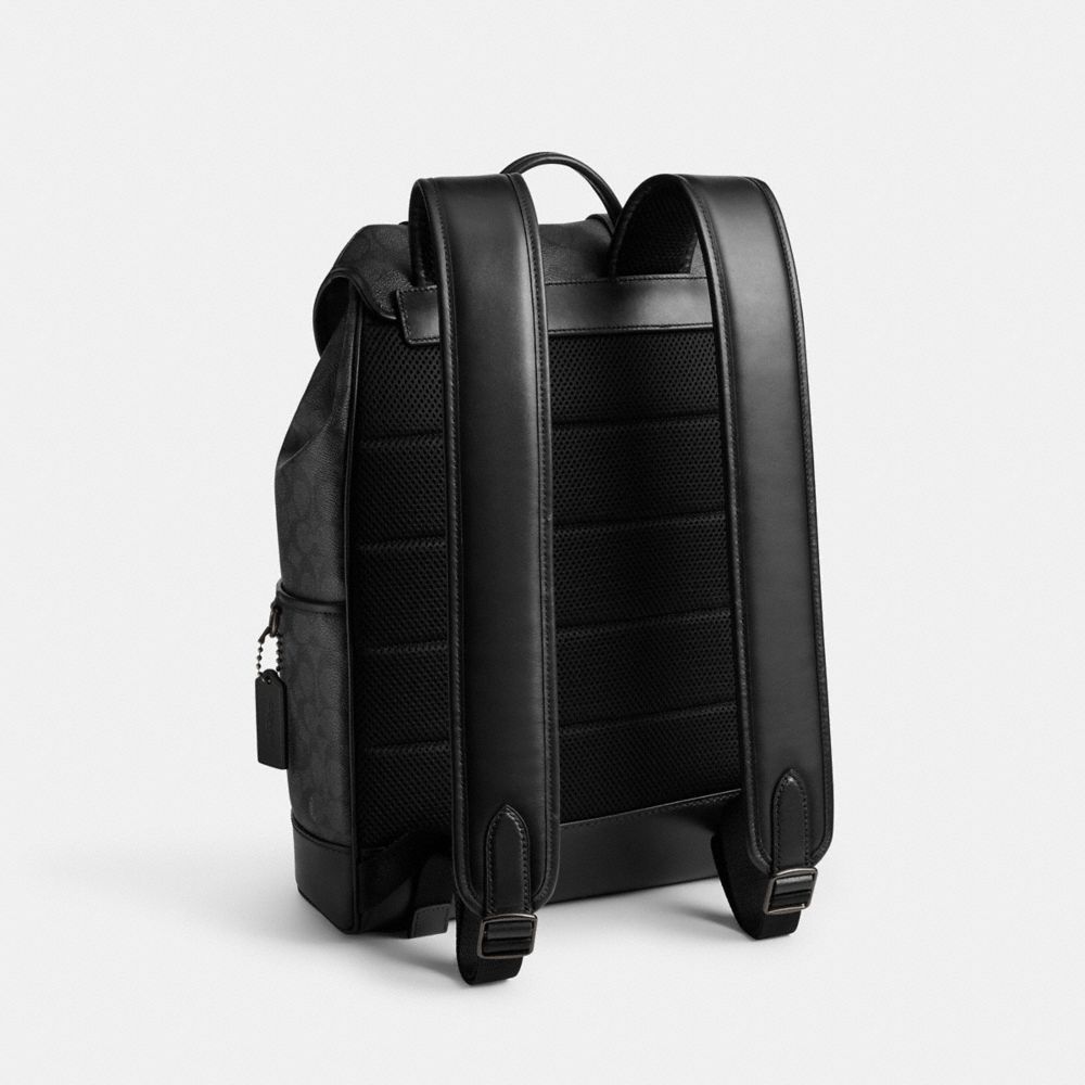 Coach League Flap Backpack In Signature Canvas Signature Coated Canvas/Charcoal Signature | COH865480