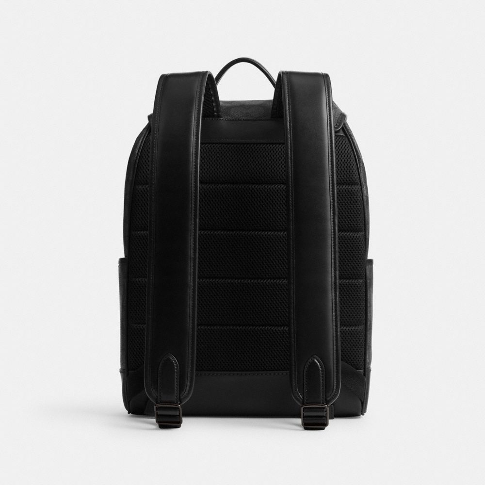 Coach League Flap Backpack In Signature Canvas Signature Coated Canvas/Charcoal Signature | COH865480