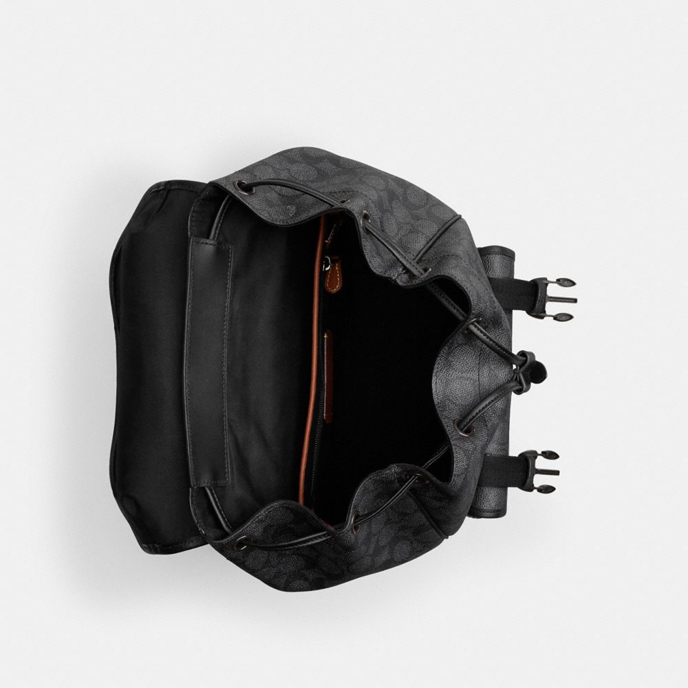 Coach League Flap Backpack In Signature Canvas Signature Coated Canvas/Charcoal Signature | COH865480