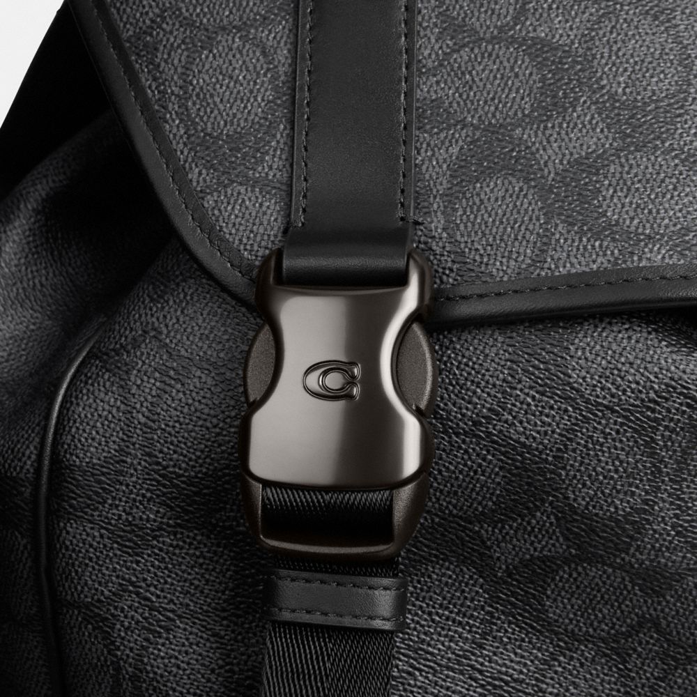 Coach League Flap Backpack In Signature Canvas Signature Coated Canvas/Charcoal Signature | COH865480