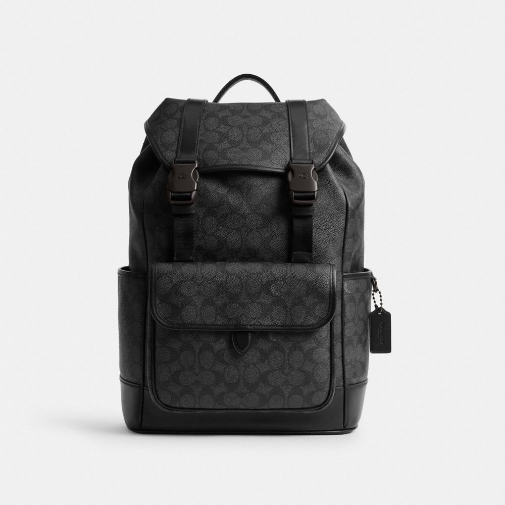 Coach League Flap Backpack In Signature Canvas Signature Coated Canvas/Charcoal Signature | COH865480