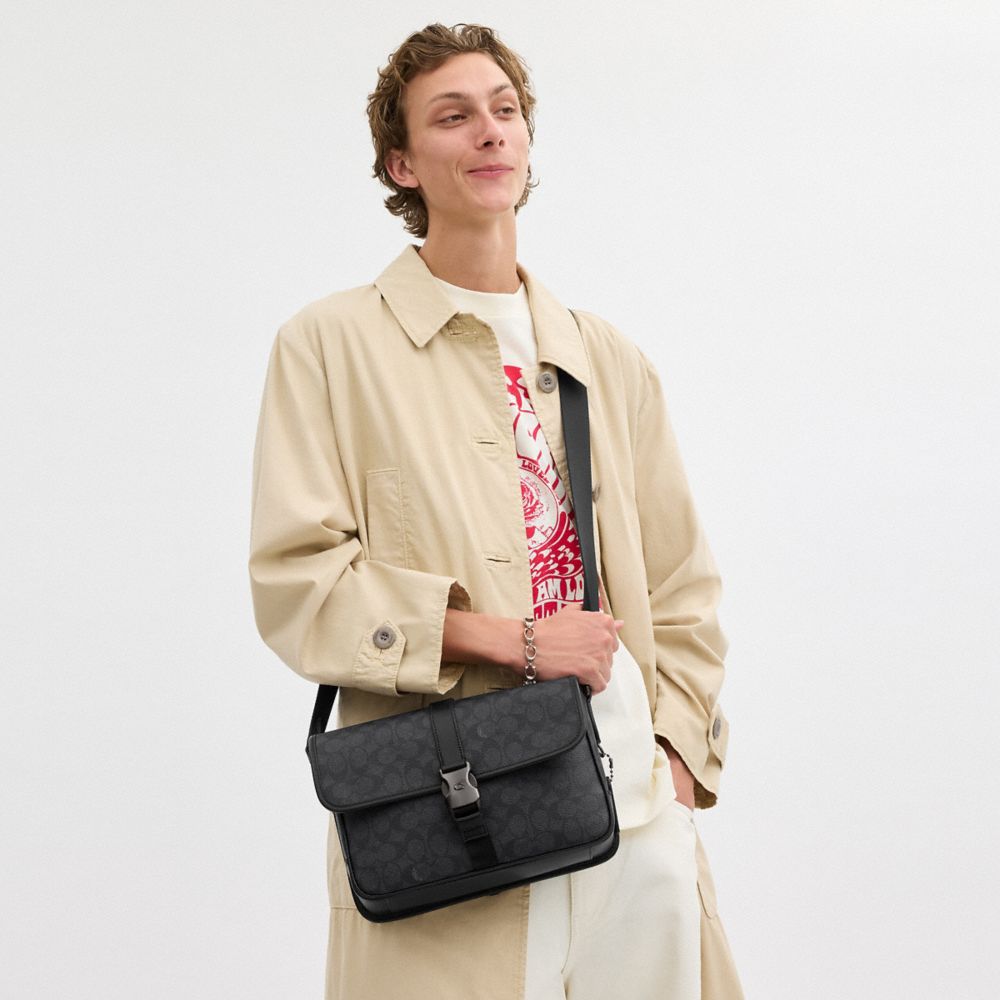 Coach League Messenger Bag In Signature Canvas Charcoal Signature | COH866615