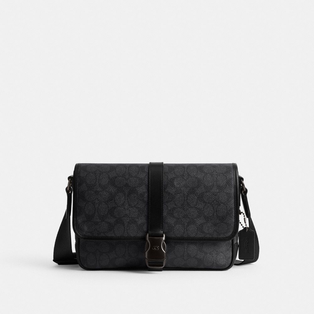 Coach League Messenger Bag In Signature Canvas Charcoal Signature | COH866615