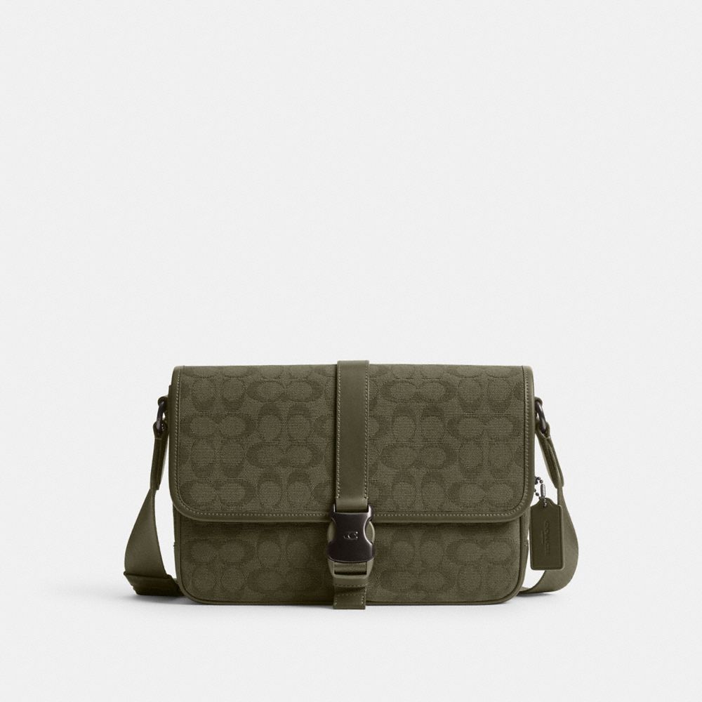 Coach League Messenger Bag In Signature Canvas Jacquard Army Green | COH866617