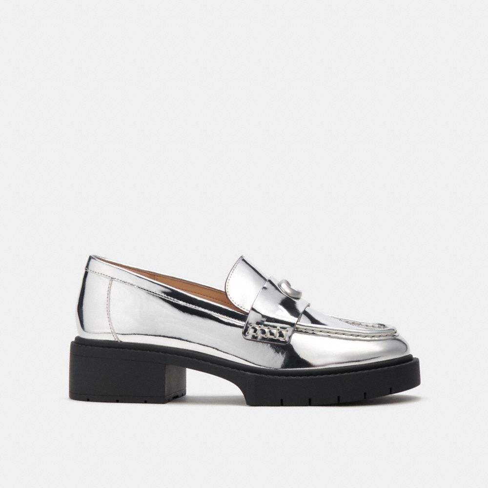 Coach Leah Loafer In Silver Metallic Leather/Silver | COH865797