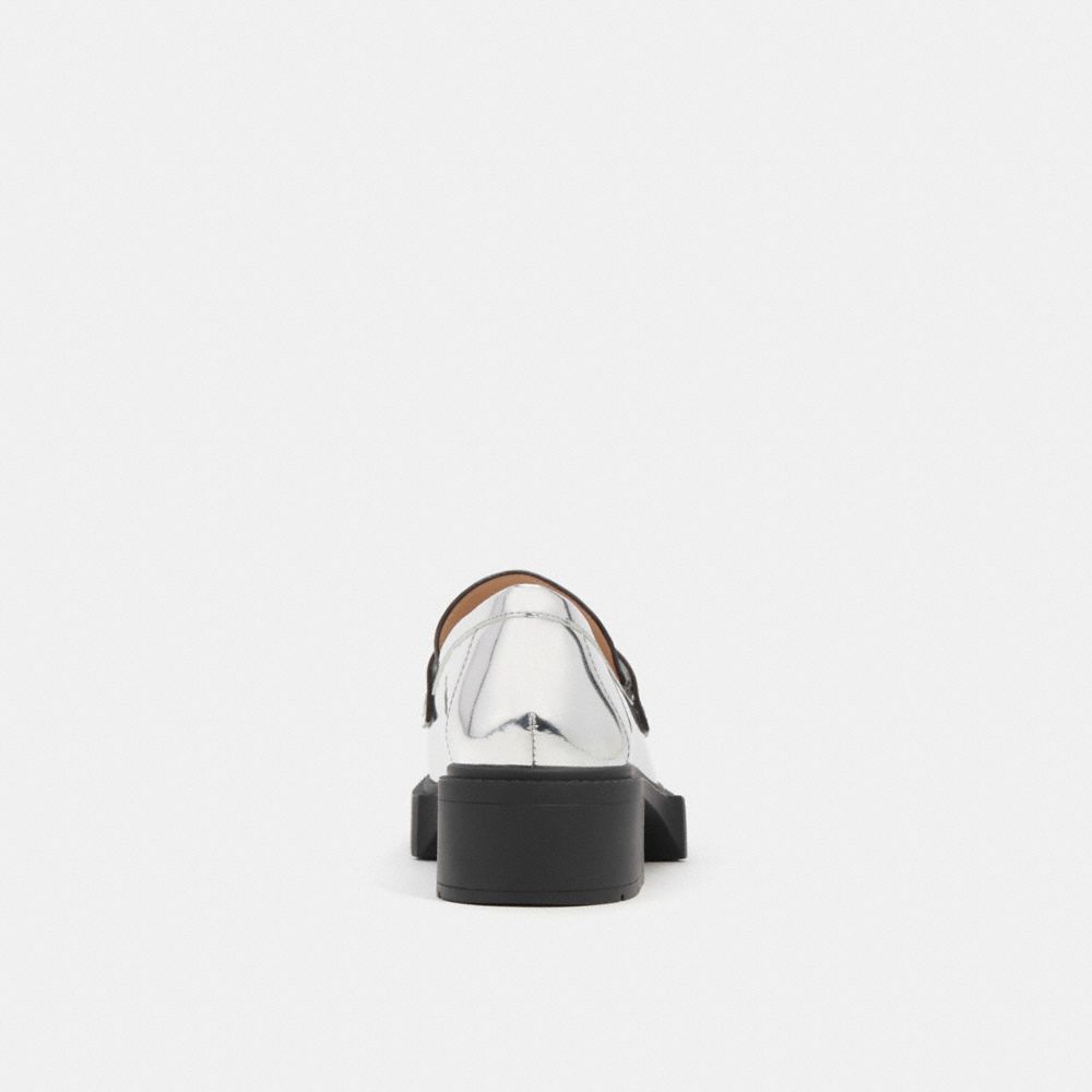 Coach Leah Loafer In Silver Metallic Leather/Silver | COH865797