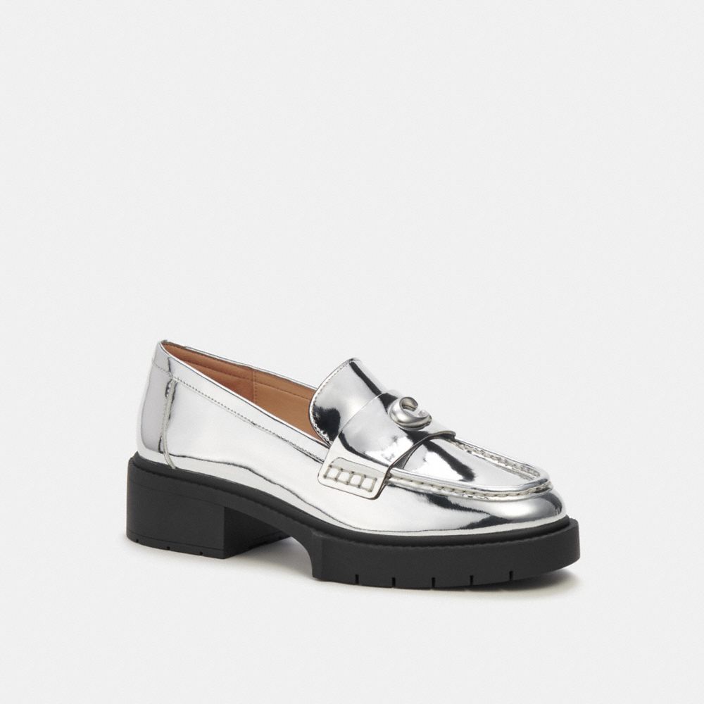 Coach Leah Loafer In Silver Metallic Leather/Silver | COH865797