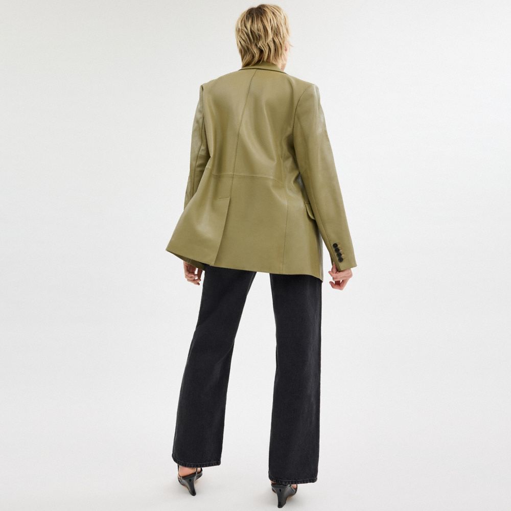Coach Leather Blazer Green | COH865914