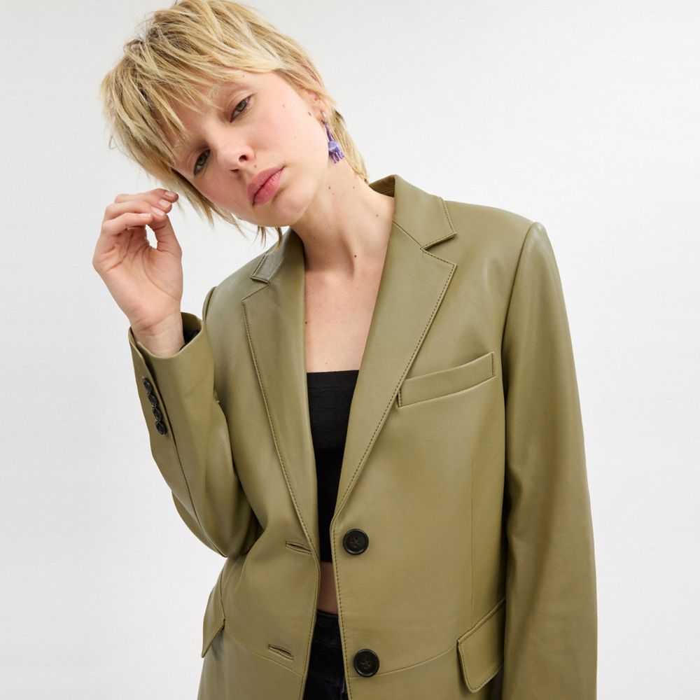 Coach Leather Blazer Green | COH865914