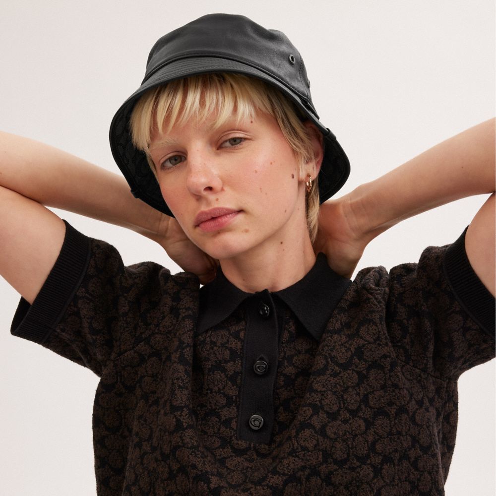 Coach Leather Bucket Hat Black | COH867039