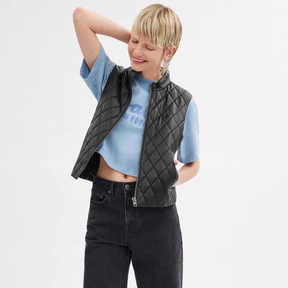Coach Leather Quilted Vest Black | COH865915