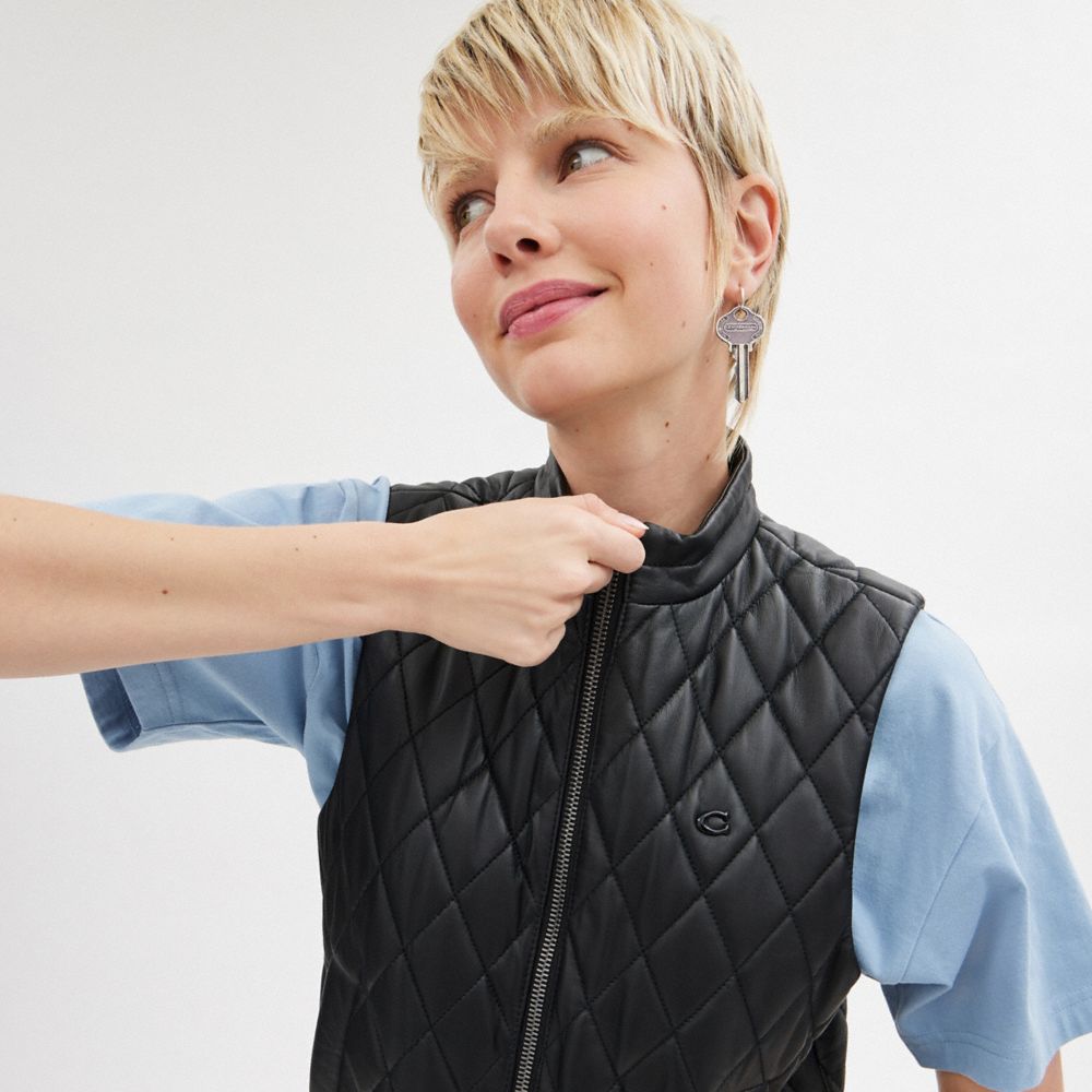 Coach Leather Quilted Vest Black | COH865915