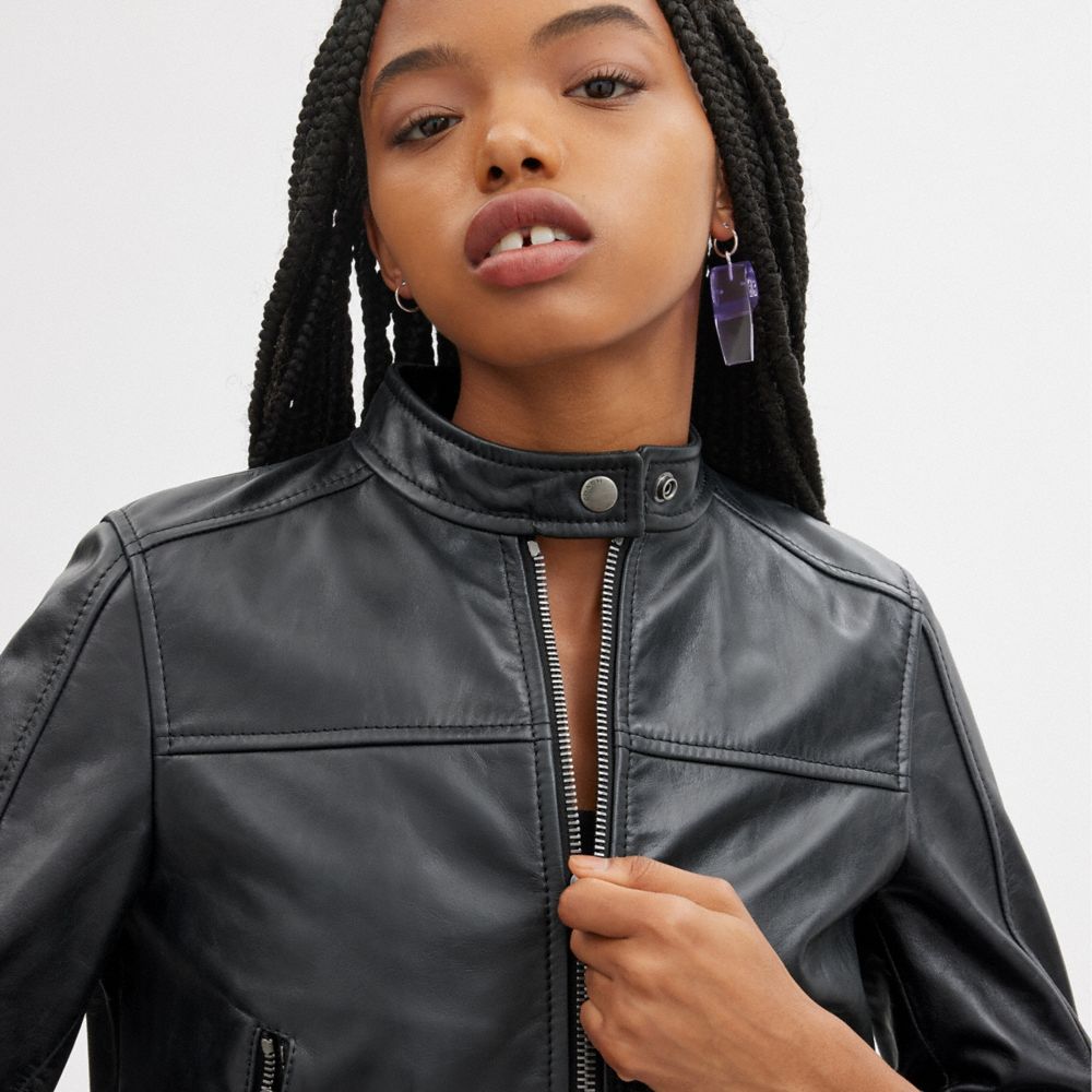 Coach Leather Racing Jacket Black | COH865928