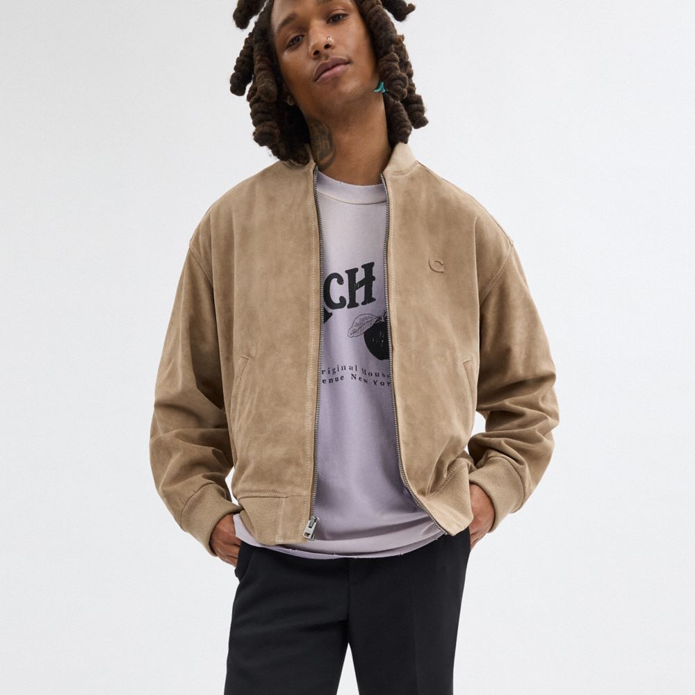 Coach Lightweight Suede Jacket Beige | COH866870