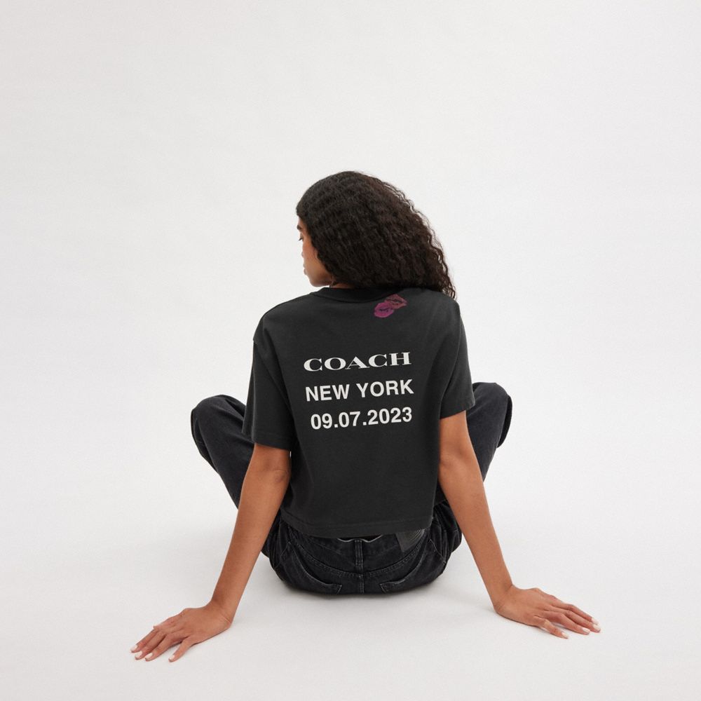 Coach Lip Print Cropped T Shirt Black | COH865956
