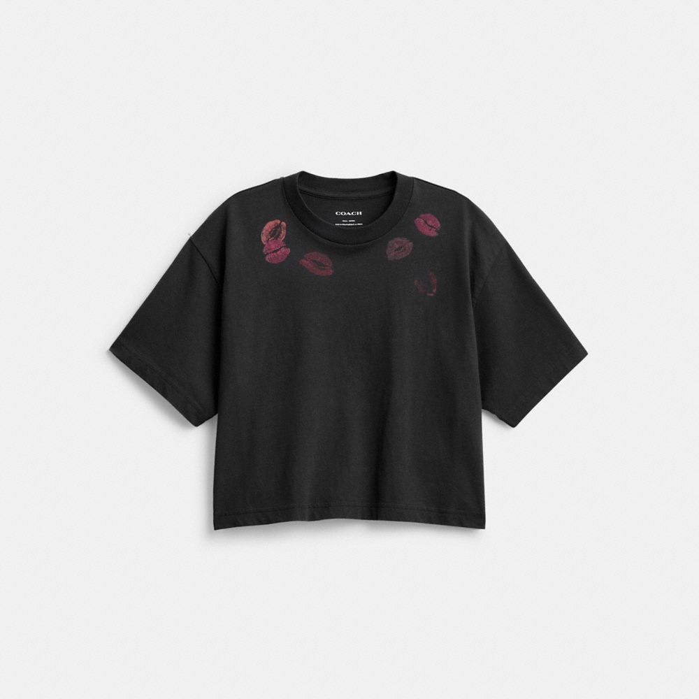 Coach Lip Print Cropped T Shirt Black | COH865956