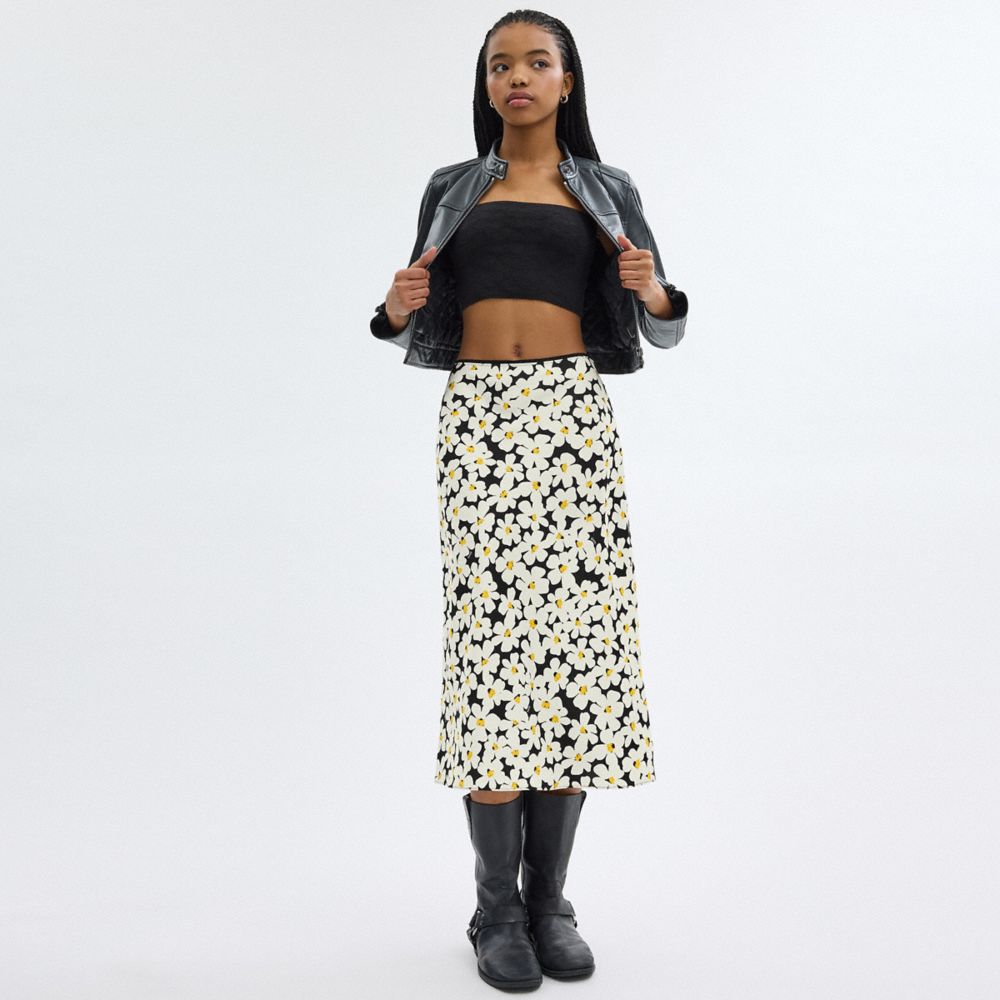 Coach Long Floral Midi Skirt Black | COH866041