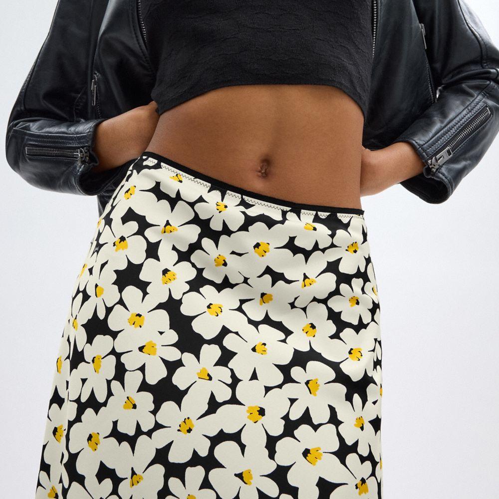 Coach Long Floral Midi Skirt Black | COH866041